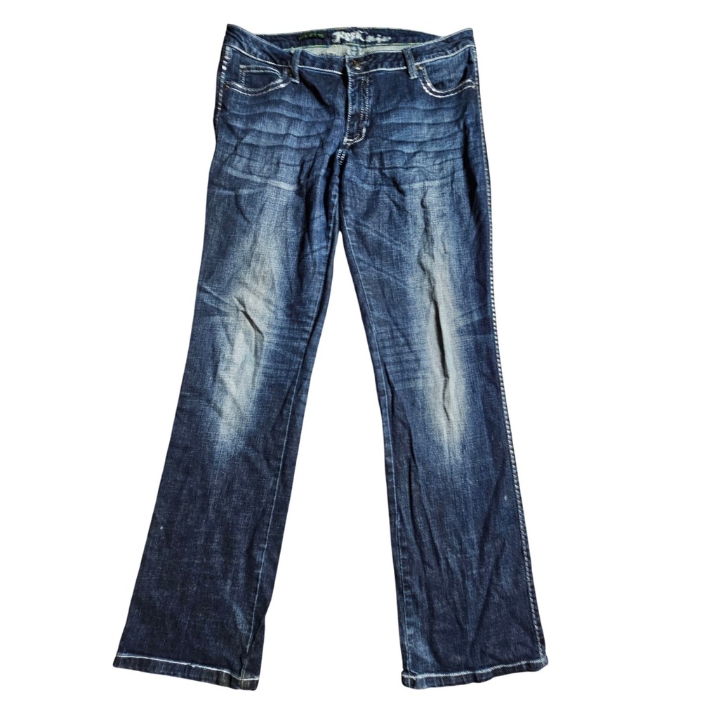 Rock 47 by Wrangler Womens Ultra Low Rise Bootcut Denim Jeans 13/34 WHX64DZ Y2K - Picture 2 of 11